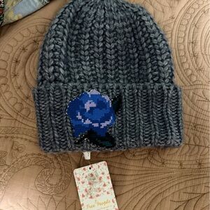 NWT Free People Woman’s Winter Beanie with Flower Design